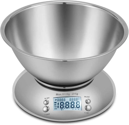 Digital Kitchen Scale with Stainless Steel Bowl – 5kg/1g Precision
