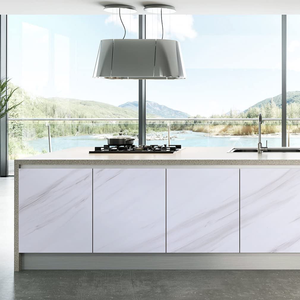 Estoy Marble Glossy PVC Self Adhesive Space Wallpaper Kitchen Countertop Waterproof Cabinet Liner Furniture - (White, 200 * 60 Cm - 12 Sqft Approx)