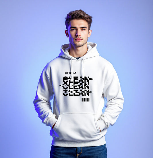 Keep It Clean Distorted Text Hoodie – Modern Streetwear Vibes
