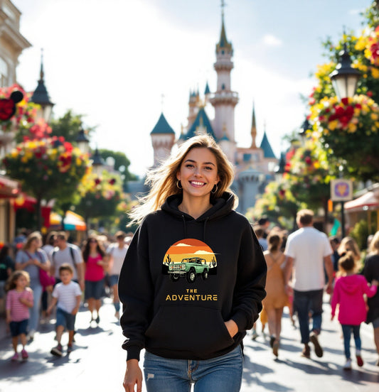 “The Adventure” Off-Road Sunset Hoodie – Unisex Outdoor Explorer Sweatshirt