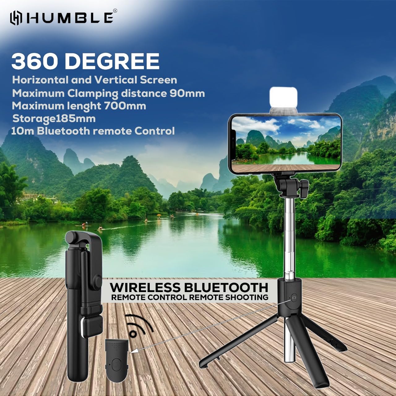 Bluetooth Selfie Sticks with Remote and Selfie Light, 3-in-1 Multifunctional Selfie Stick Tripod Stand for Travelling, YouTube Vlogging Video, Compatible with All Smartphones (70 cm)