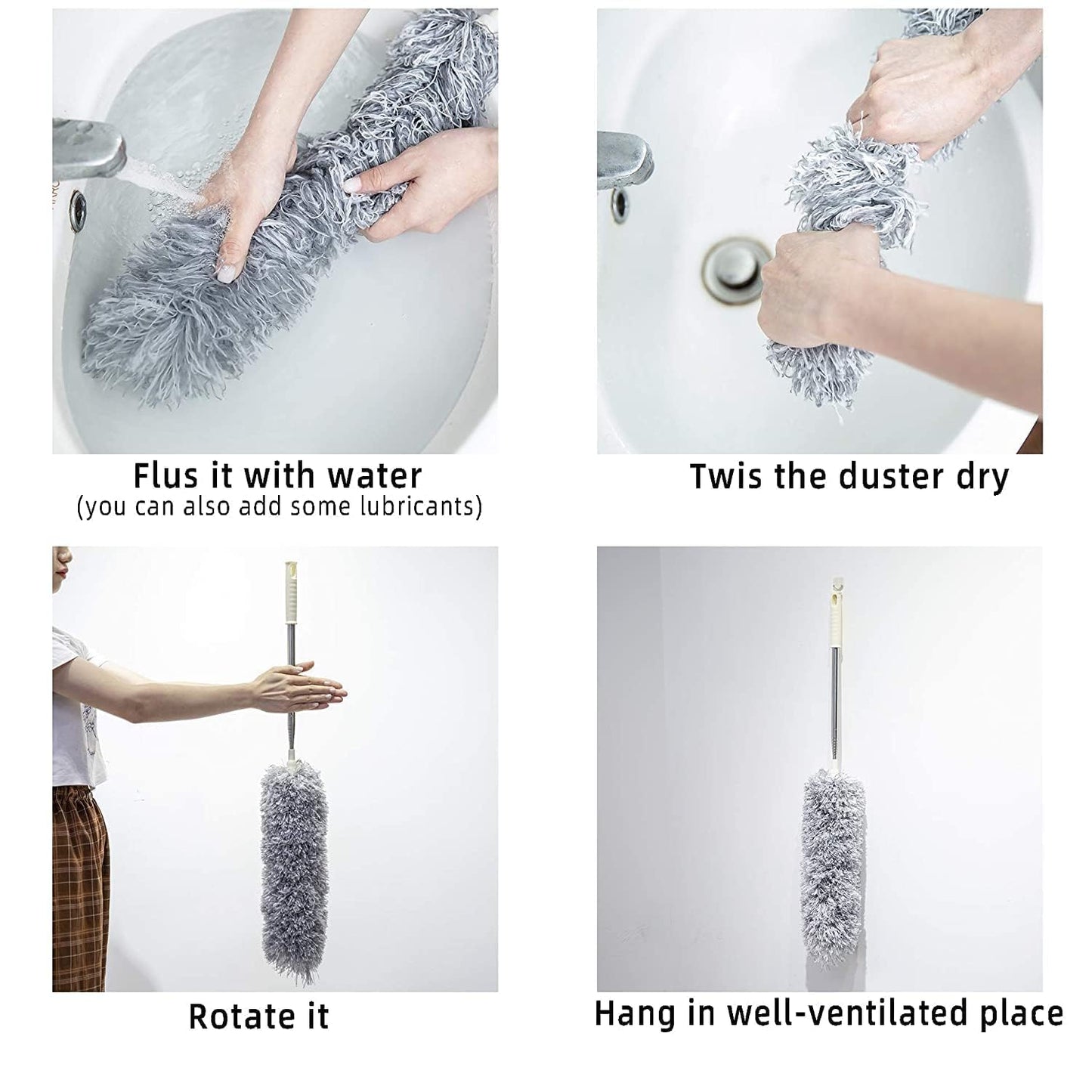 Long Handle Microfiber Feather Ceiling Duster for Dust Cleaning with extendable Pole 30-100 Inch with Anti Scratch Bendable Head Brush for Cleaning High Cobweb Stick high Ceiling Fan