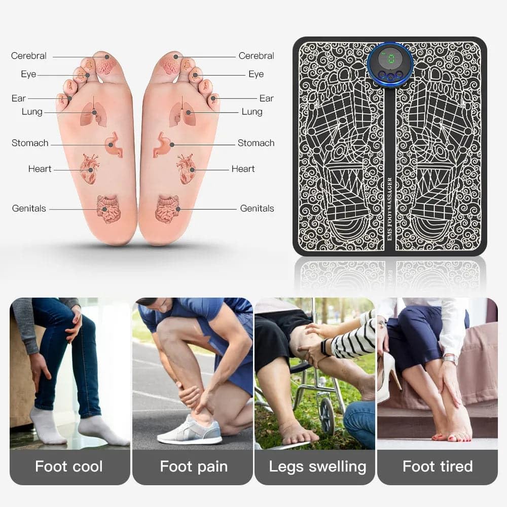 EMS Foot Massager - 8 Selectable Modes, 19 Intensity Levels, Automatic 15-Minute Session - Soothe and Revitalize Tired Feet