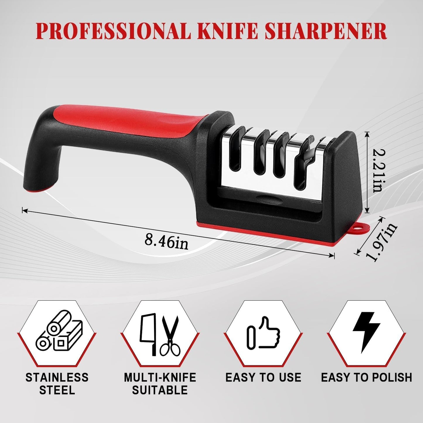 Estoy Knife Sharpeners for Kitchen Knives– Stainless Steel 4 in1 Kitchen Knife Sharpener – Easy to Use Knife Sharpening Kit with 4 Stage Sharpening Slots Black