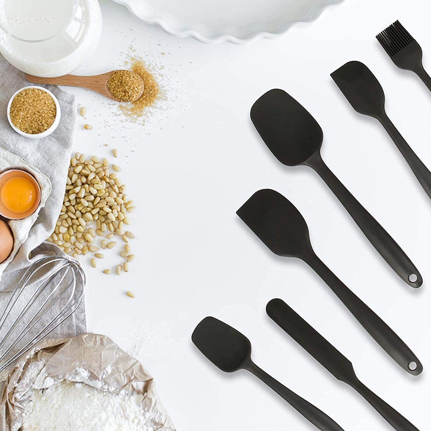Estoy Silicone Spatula Sets of 6 Pcs Made of Food Grade Silicone One Piece Design Seamless Heat-Resistant Spatula Perfect for Spatula Cooking, Baking and Mixing (Black)