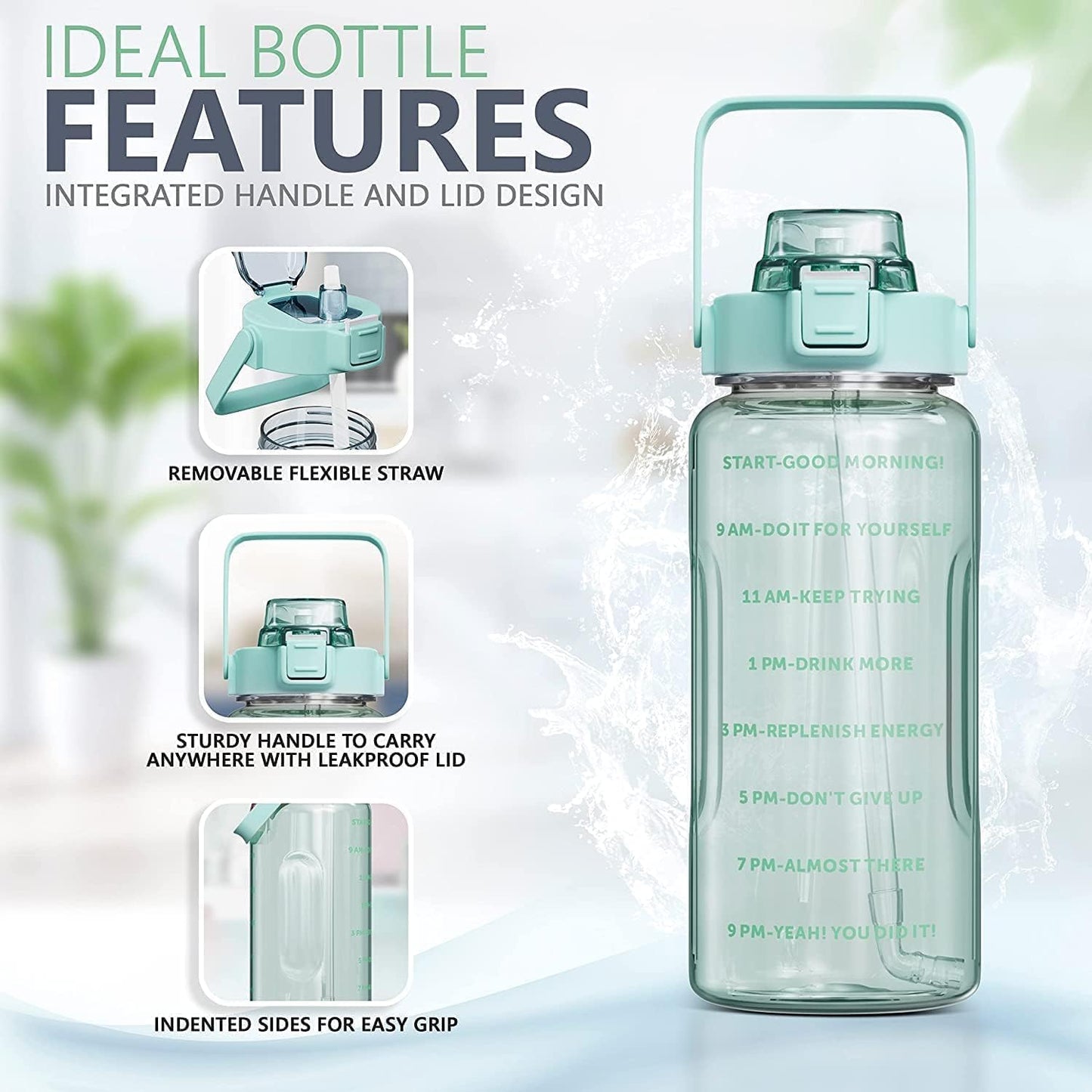 Motivational Time Marker Water Bottle with Straw & Handle | Bpa-Free Fitness 3 PCS Transparent Motivational Water Bottles  |