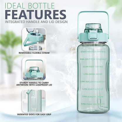 Motivational Time Marker Water Bottle with Straw & Handle | Bpa-Free Fitness 3 PCS Transparent Motivational Water Bottles  |