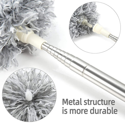 Long Handle Microfiber Feather Ceiling Duster for Dust Cleaning with extendable Pole 30-100 Inch with Anti Scratch Bendable Head Brush for Cleaning High Cobweb Stick high Ceiling Fan