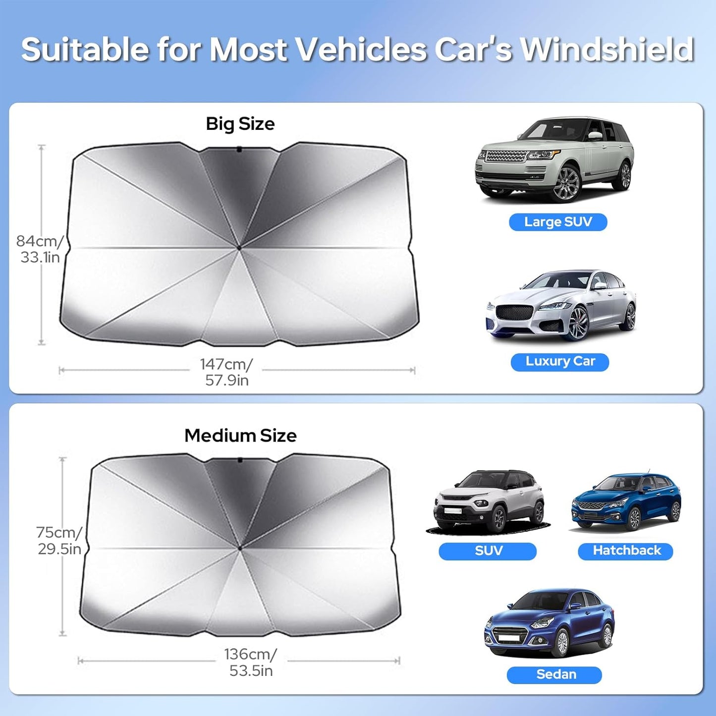 Car Windshield Sun Shade Protector- Foldable Car Shades for Windows, 3 Layers UV Block Umbrella, Car Front Window Heat Insulation Car Accessories for Pickup