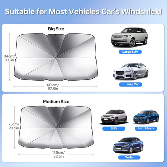 Car Windshield Sun Shade Protector- Foldable Car Shades for Windows, 3 Layers UV Block Umbrella, Car Front Window Heat Insulation Car Accessories for Pickup
