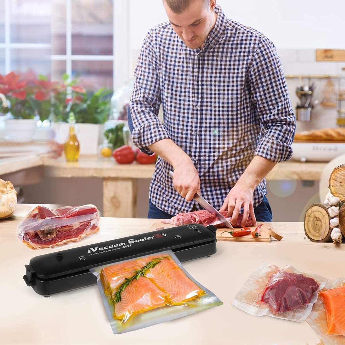 2in1 Electric Vacuum Sealer for Food Storage | Home Automatic Packing Sealing Machine | Household Kitchen Fresh Keeping food sealer Dry Moist Air sealing system with 06 food Bags (Medium)