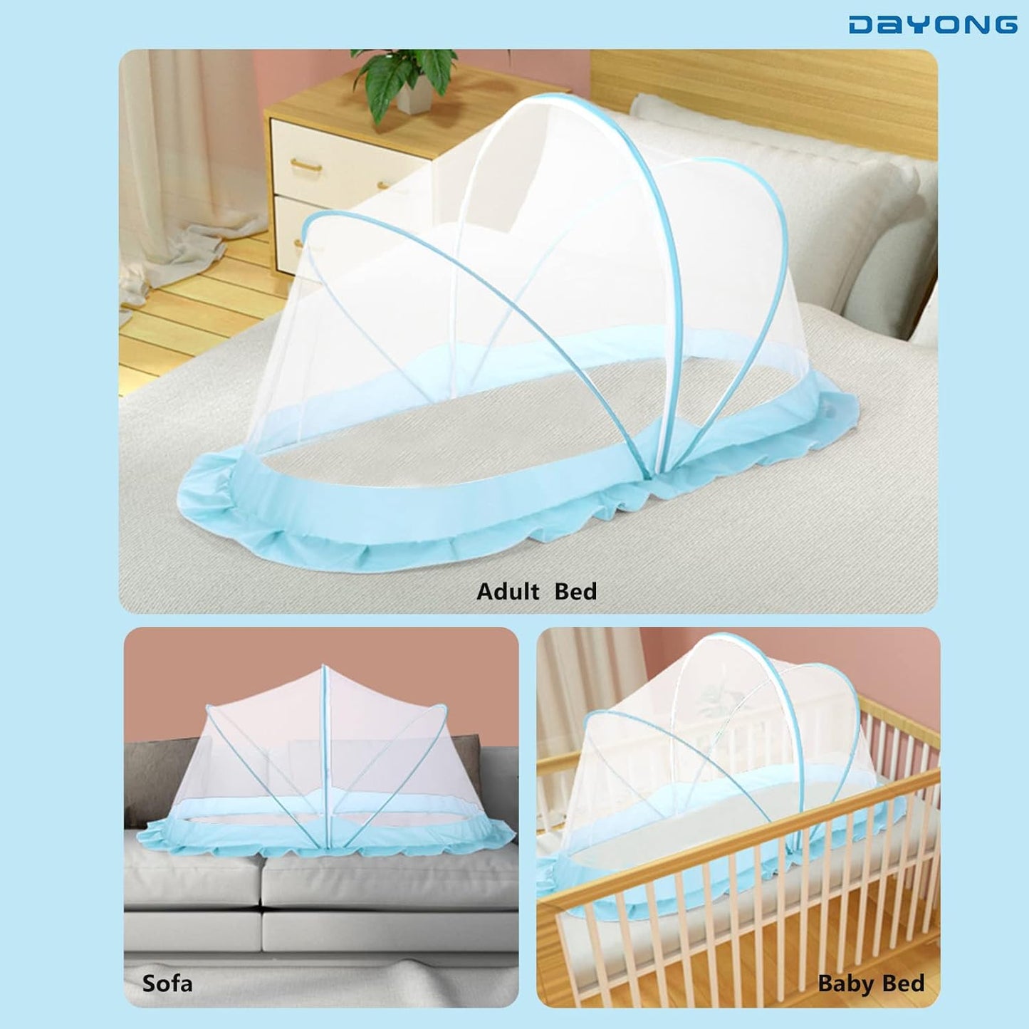 Baby Mosquito Net,Portable Foldable Bed Tent for 0-3 Years Old Baby,Suitable for Cribs, Carpets, Crawling Mats (Blue)