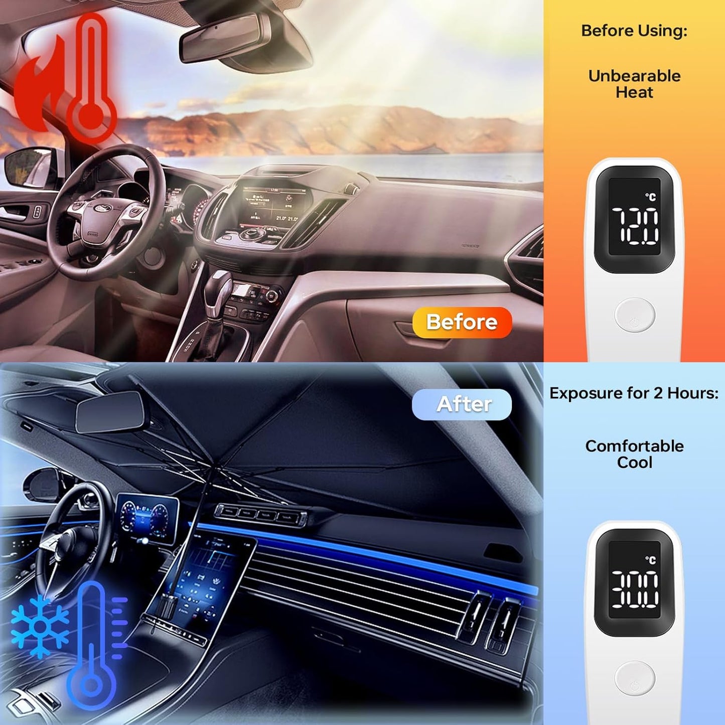 Car Windshield Sun Shade Protector- Foldable Car Shades for Windows, 3 Layers UV Block Umbrella, Car Front Window Heat Insulation Car Accessories for Pickup