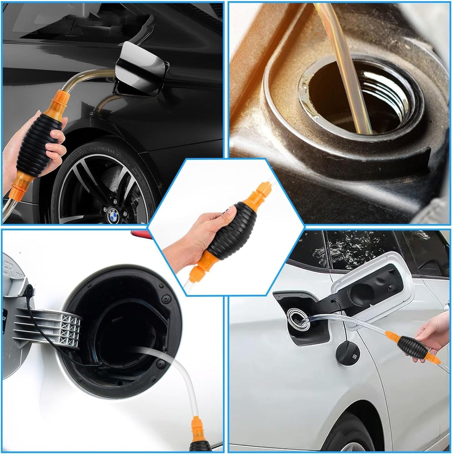 Estoy Manual Syphon Hand Pump with 2 meter Long Hose pipe, Multifunction Liquid Sucker Transfer Pump for Petrol, Diesel, Oil, Water Fish Tank (PACK OF 1, YELLOW+BLACK)