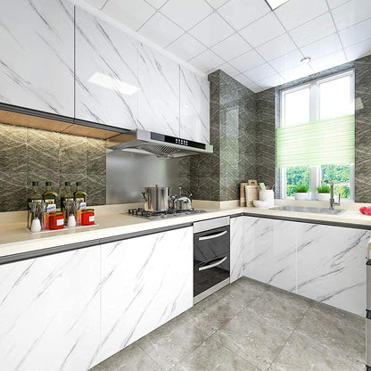 Estoy Marble Glossy PVC Self Adhesive Space Wallpaper Kitchen Countertop Waterproof Cabinet Liner Furniture - (White, 200 * 60 Cm - 12 Sqft Approx)
