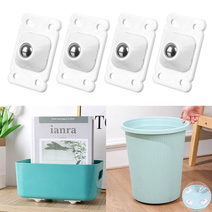 4pcs Self Adhesive Caster Wheels 360-Degree Stainless Steel Pulley Wheels For Furniture Storage Box Trash Can