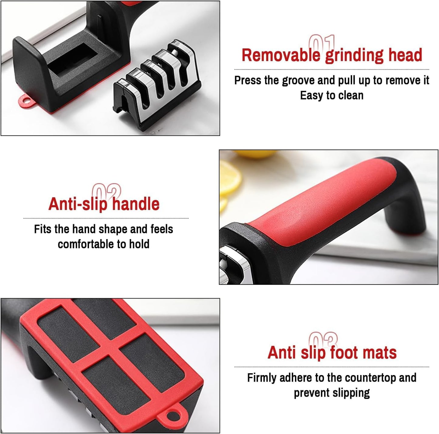 Estoy Knife Sharpeners for Kitchen Knives– Stainless Steel 4 in1 Kitchen Knife Sharpener – Easy to Use Knife Sharpening Kit with 4 Stage Sharpening Slots Black