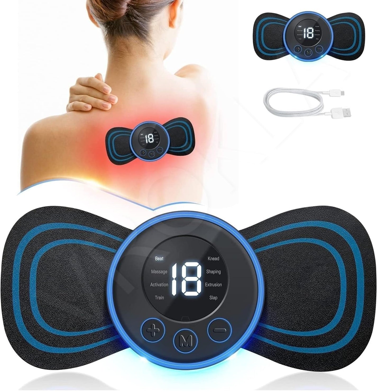 Estoy Body Massager Machine for Pain Relief Wireless Massager 8 Mode & 19 Strength Level EMS Massager Mini Massager Butterfly Massager for Shoulder Legs Massage Neck Massager Mini Back Massager