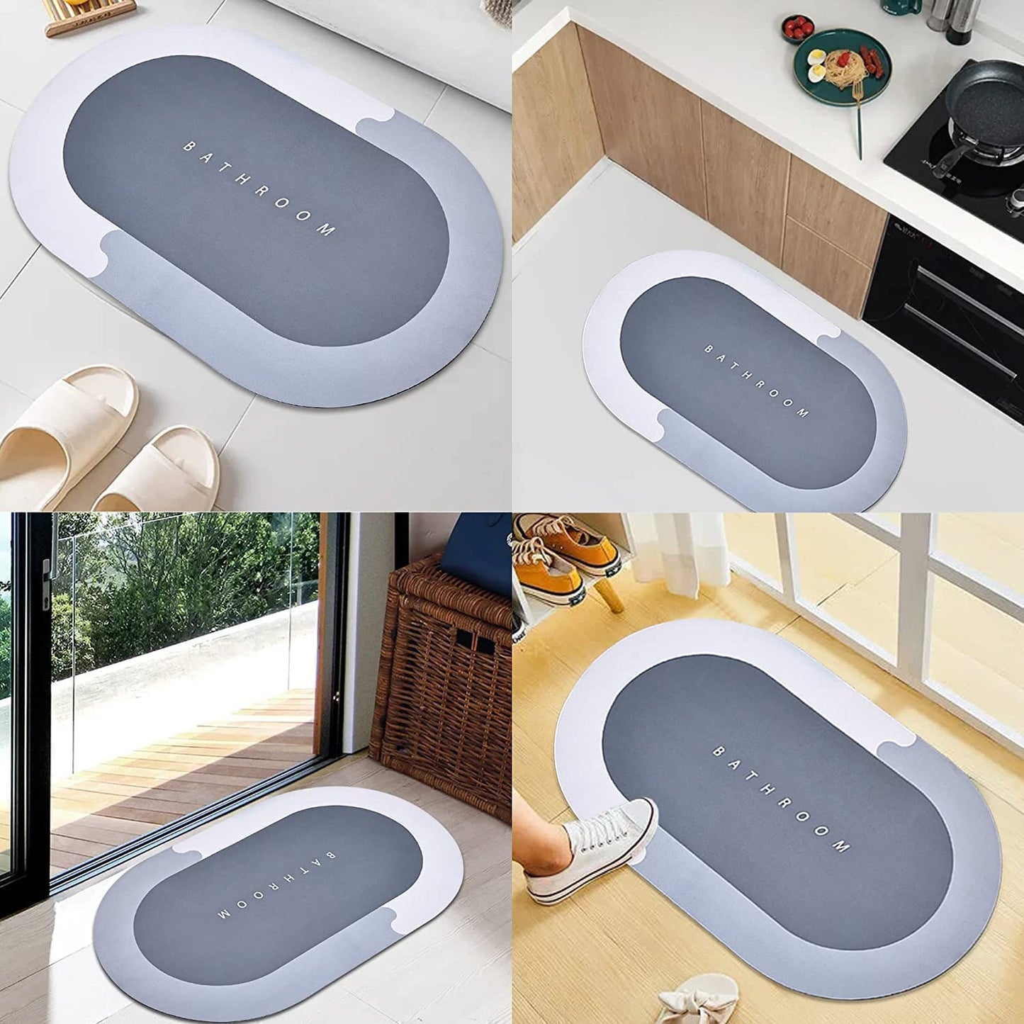 Non-Slip Water Absorbent Bathroom Mat – Quick Dry Oval Floor Rug for Home & Kitchen (Set 2)