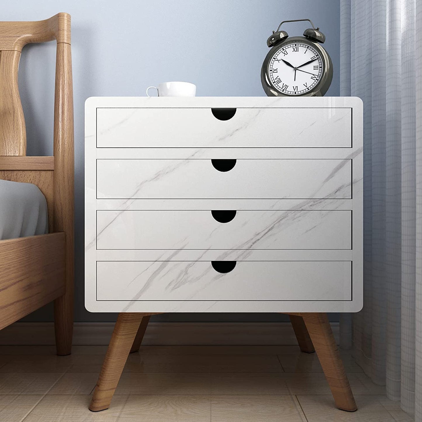 Estoy Marble Glossy PVC Self Adhesive Space Wallpaper Kitchen Countertop Waterproof Cabinet Liner Furniture - (White, 200 * 60 Cm - 12 Sqft Approx)
