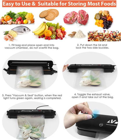 2in1 Electric Vacuum Sealer for Food Storage | Home Automatic Packing Sealing Machine | Household Kitchen Fresh Keeping food sealer Dry Moist Air sealing system with 06 food Bags (Medium)