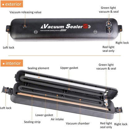 2in1 Electric Vacuum Sealer for Food Storage | Home Automatic Packing Sealing Machine | Household Kitchen Fresh Keeping food sealer Dry Moist Air sealing system with 06 food Bags (Medium)