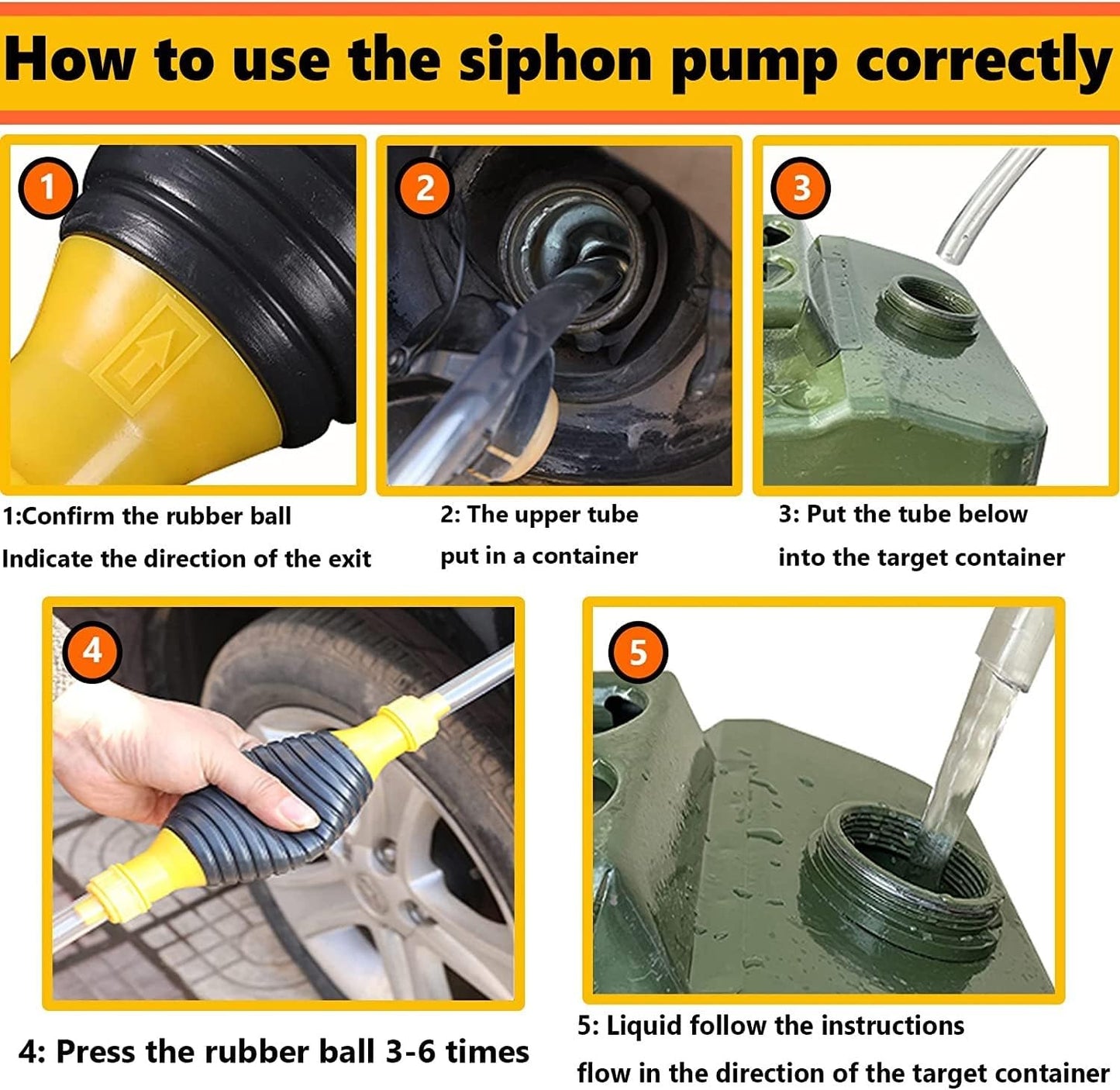 Estoy Manual Syphon Hand Pump with 2 meter Long Hose pipe, Multifunction Liquid Sucker Transfer Pump for Petrol, Diesel, Oil, Water Fish Tank (PACK OF 1, YELLOW+BLACK)
