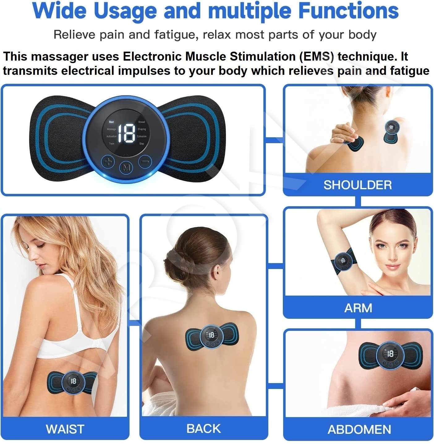 Estoy Body Massager Machine for Pain Relief Wireless Massager 8 Mode & 19 Strength Level EMS Massager Mini Massager Butterfly Massager for Shoulder Legs Massage Neck Massager Mini Back Massager