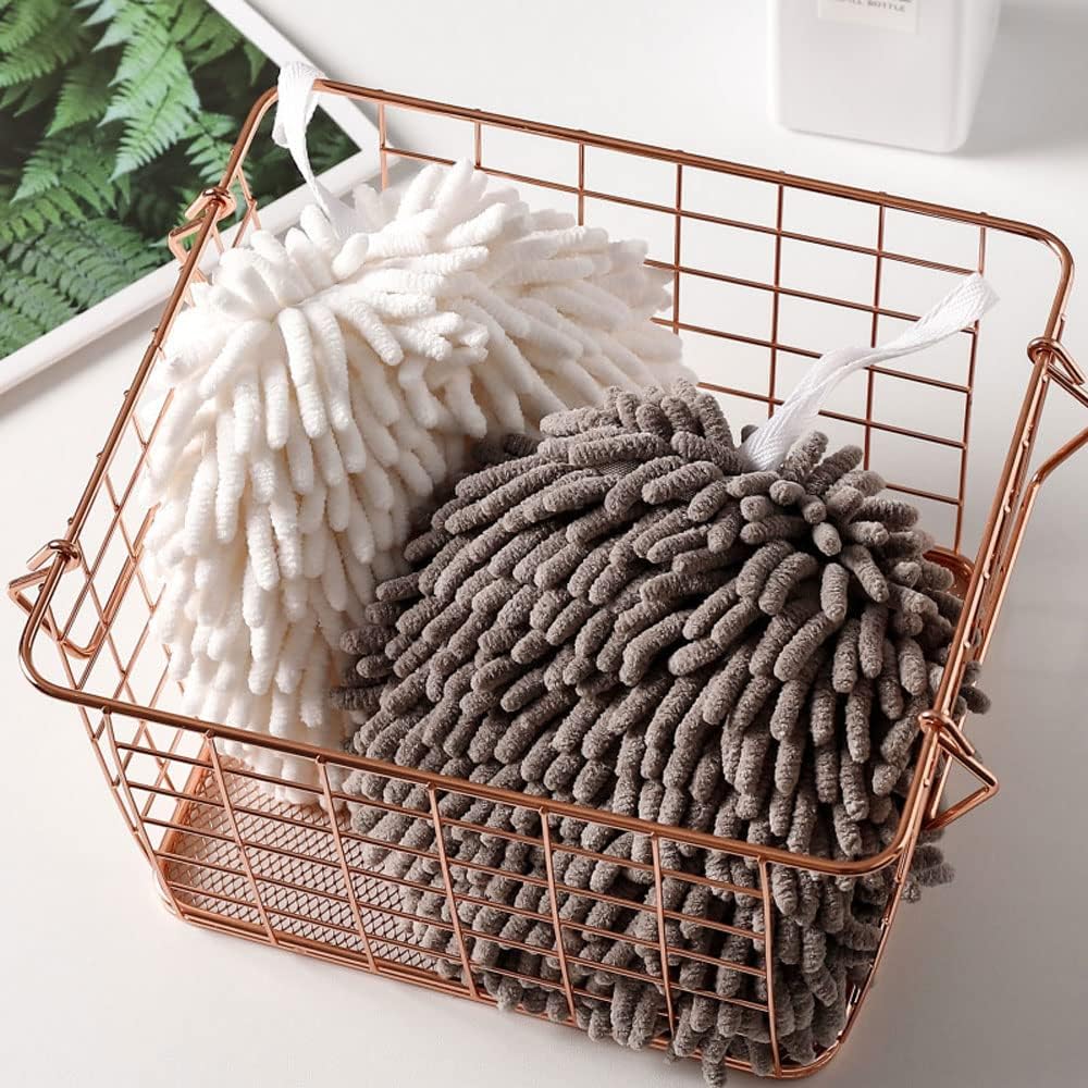 2 Packs Fuzzy Ball Towel,Hanging Bathroom HandTowels,Monochrome Chenille Fluffy Microfiber Decorative Ball Towel,Quick Dry Plush Absorbent Towels,Kitchen Hand Towels for Washstand