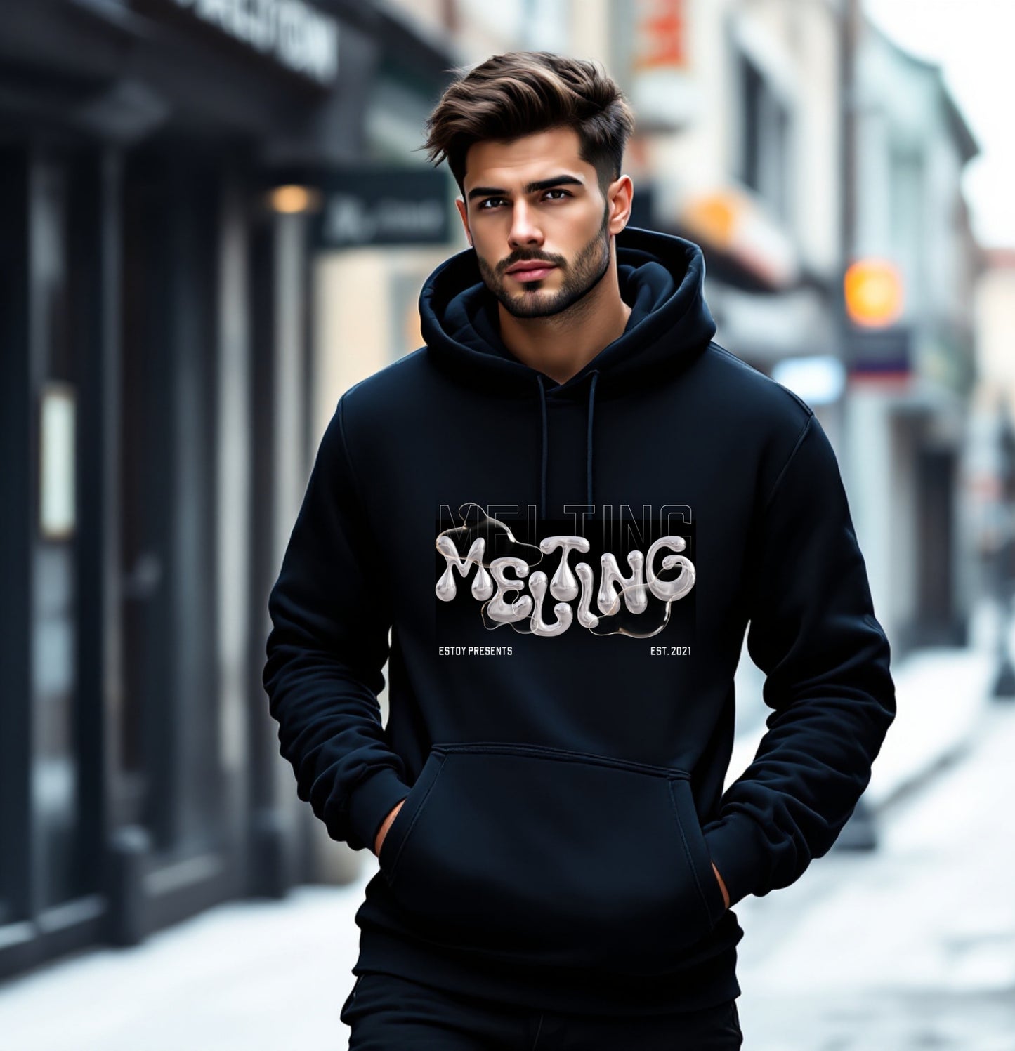 Melting Text Graphic Hoodie – Drip Letter Streetwear