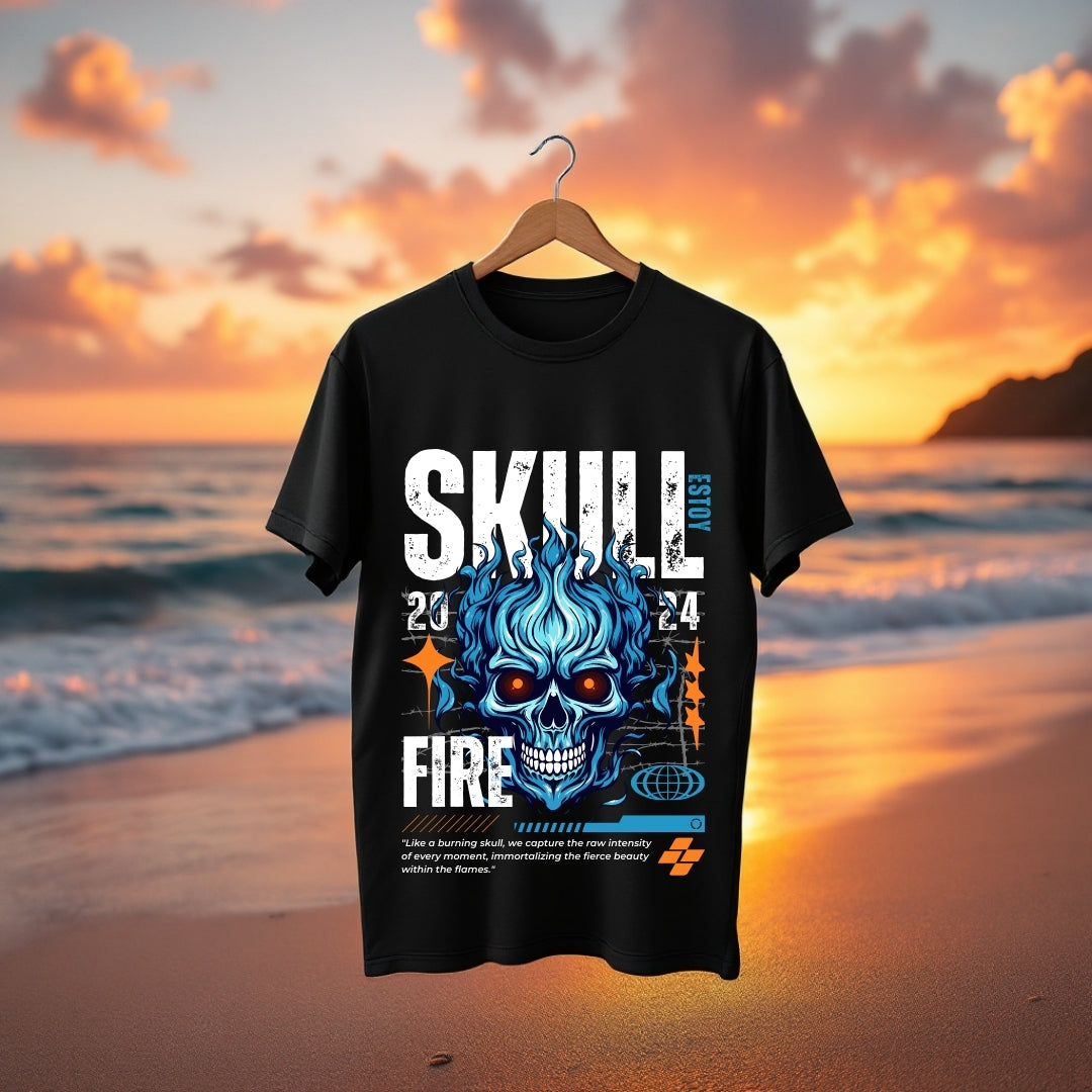 Blue Flame Skull Graphic T-Shirt