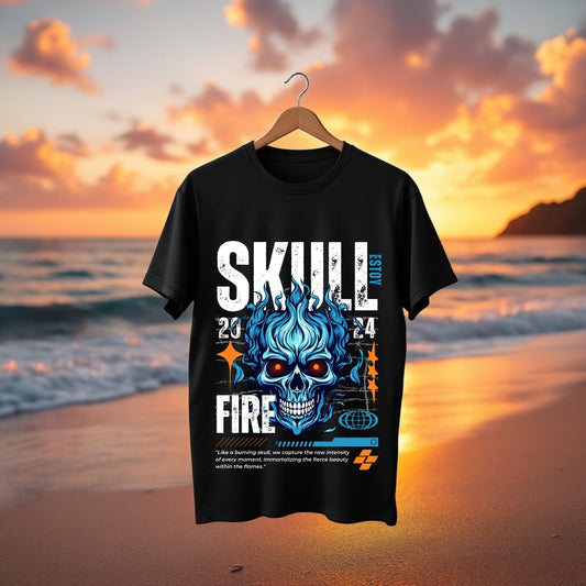 Blue Flame Skull Graphic T-Shirt