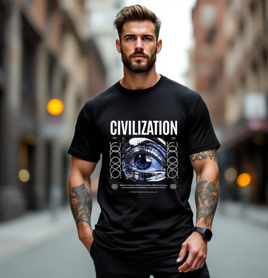 Civilization Eye Graphic T-Shirt – Futuristic Vision Streetwear