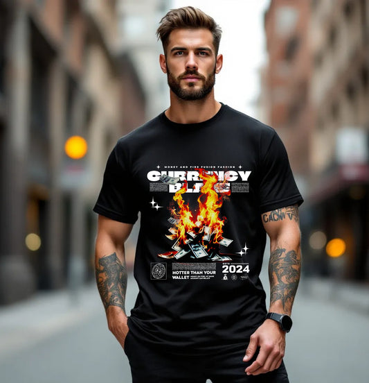 Currency Blaze Graphic T-Shirt – Fire & Fortune Street Style (2024 Edition)