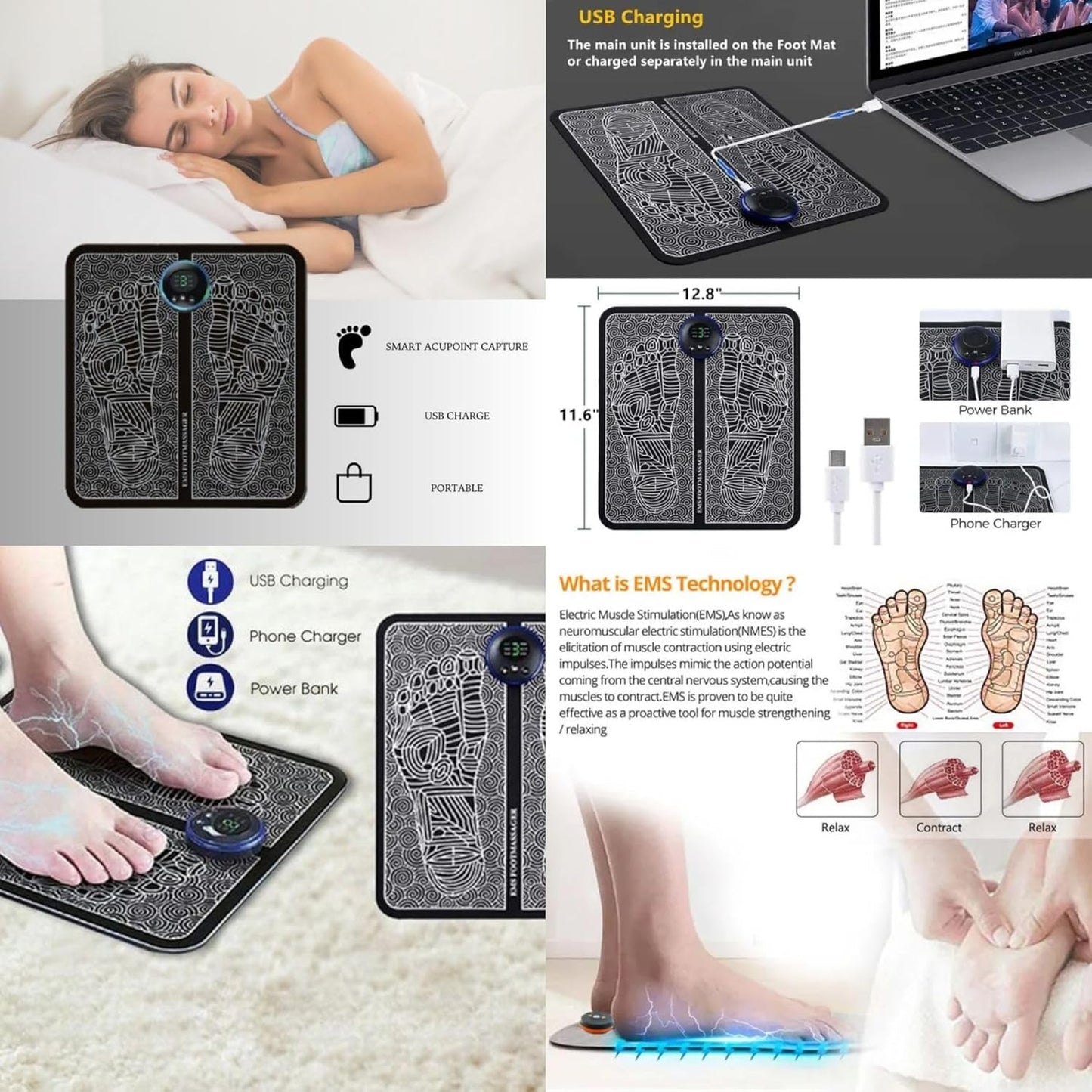 EMS Foot Massager - 8 Selectable Modes, 19 Intensity Levels, Automatic 15-Minute Session - Soothe and Revitalize Tired Feet