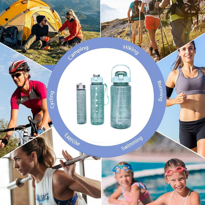 Motivational Time Marker Water Bottle with Straw & Handle | Bpa-Free Fitness 3 PCS Transparent Motivational Water Bottles  |