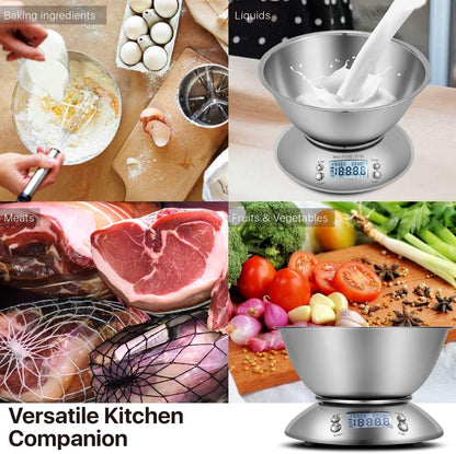 Digital Kitchen Scale with Stainless Steel Bowl – 5kg/1g Precision