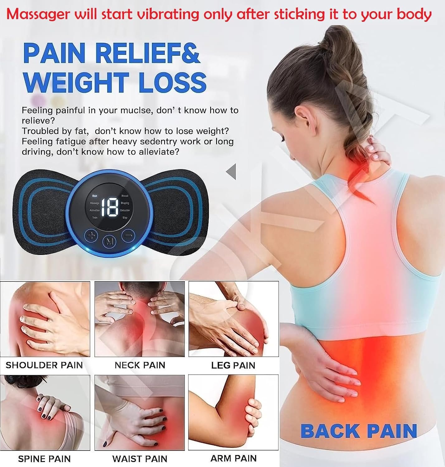 Estoy Body Massager Machine for Pain Relief Wireless Massager 8 Mode & 19 Strength Level EMS Massager Mini Massager Butterfly Massager for Shoulder Legs Massage Neck Massager Mini Back Massager