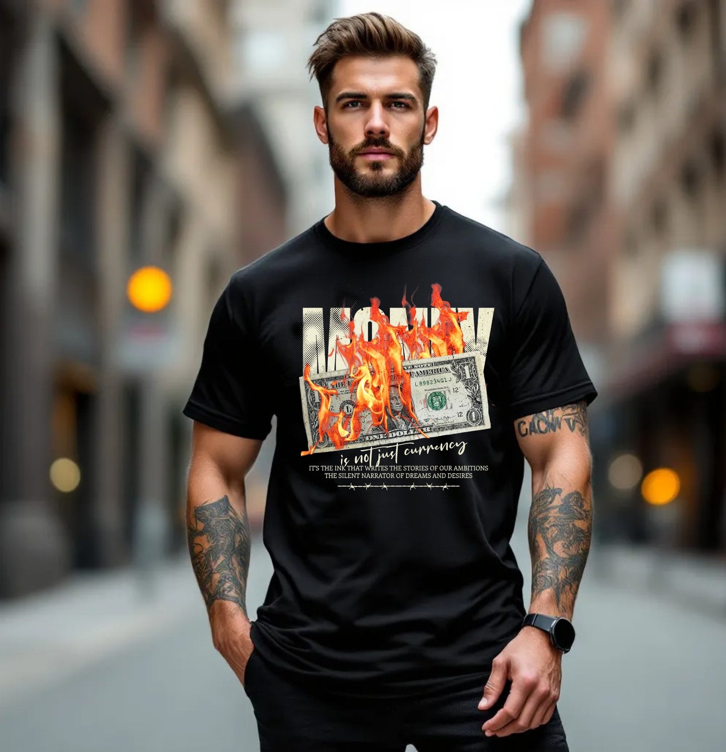 Burning Money Graphic T-Shirt – Not Just Currency Statement Tee