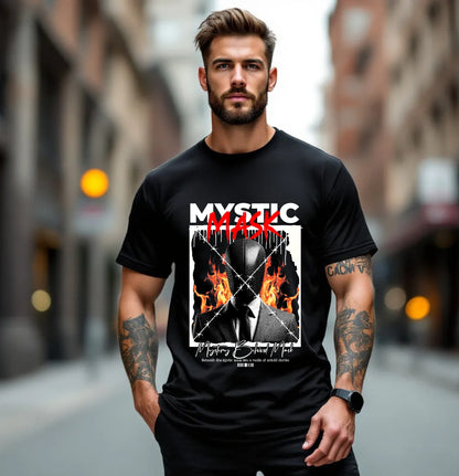 Mystic Mask Graphic T-Shirt – Mystery Behind the Mask Flame Art Tee