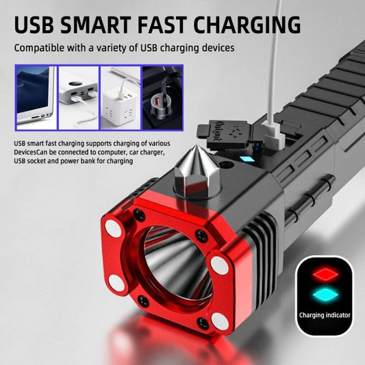 Multi-Function Tactical Flashlight with USB Fast Charging - Hammer Torch Light