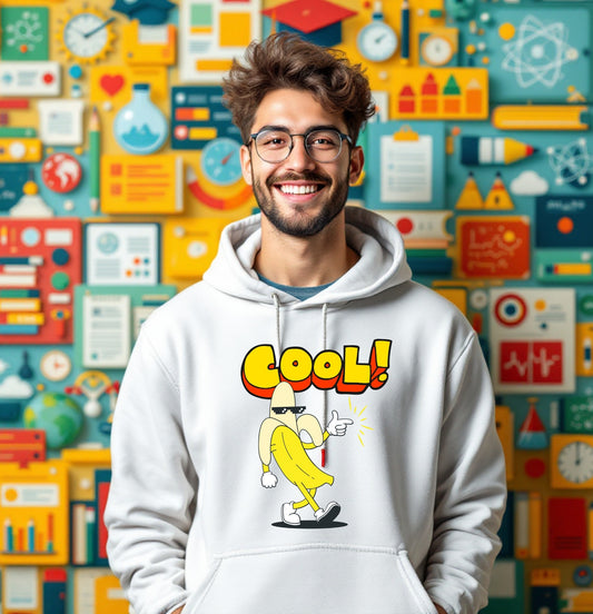 Cool Banana Hoodie - Fun Cartoon Graphic Pullover, White Unisex Streetwear
