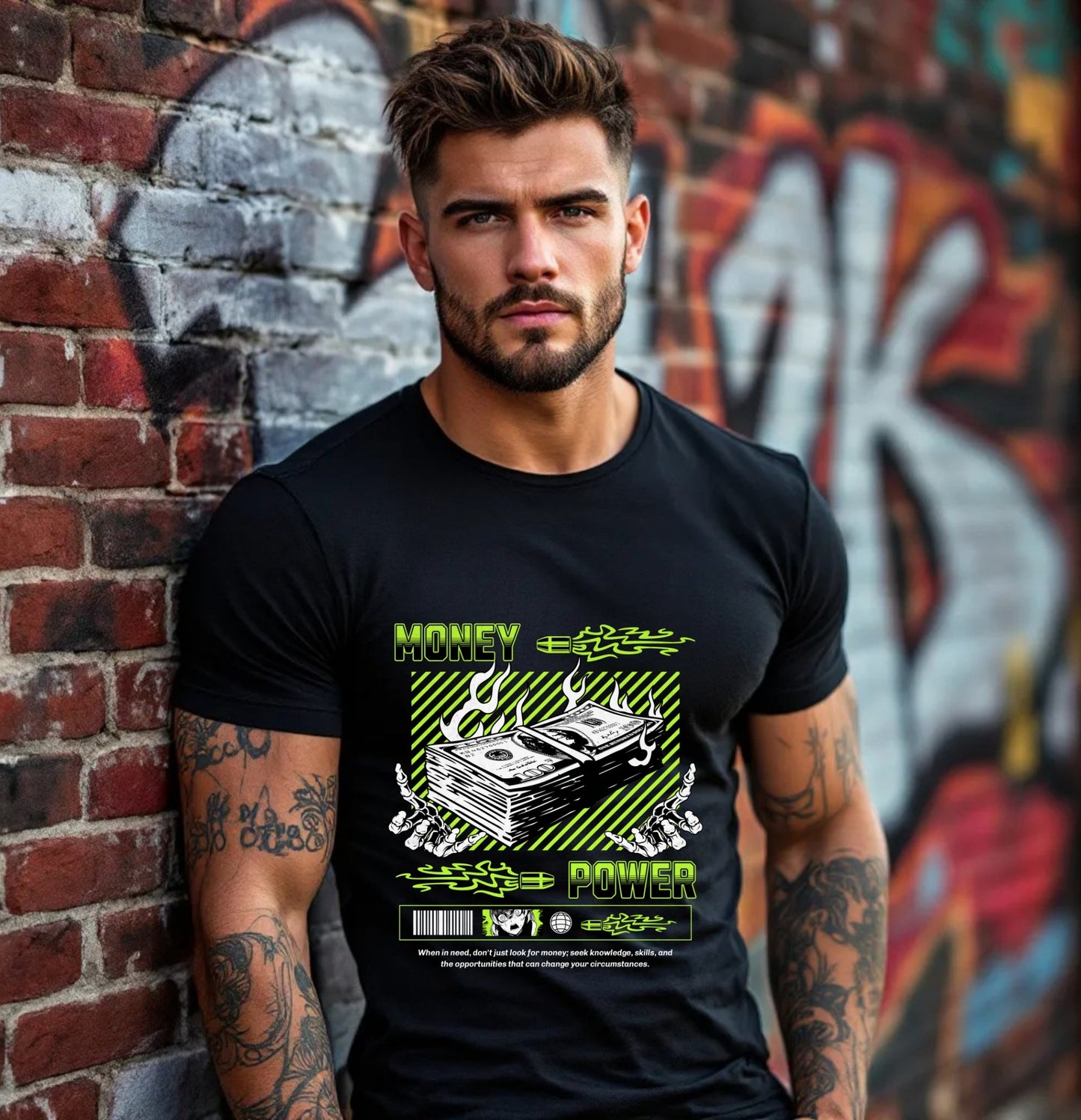 Money Power Neon Graphic T-Shirt – Hustle & Knowledge Edition