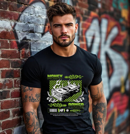 Money Power Neon Graphic T-Shirt – Hustle & Knowledge Edition