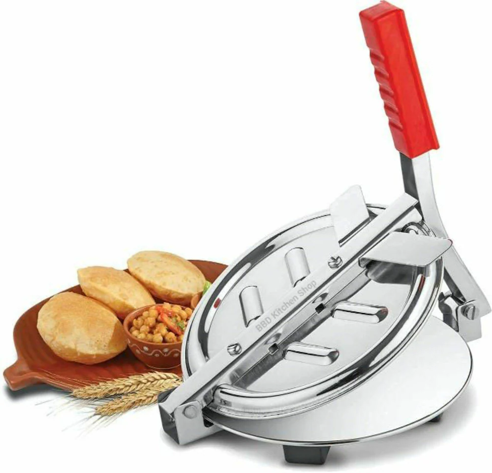 Stainless Steel Puri Press Machine – Manual Dough Presser for Puri, Chapati & Roti
