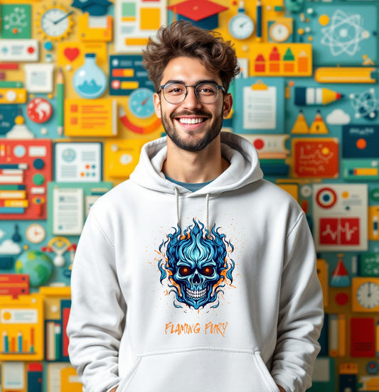 Flaming Fury Skull Hoodie – Bold Blue Fire Graphic