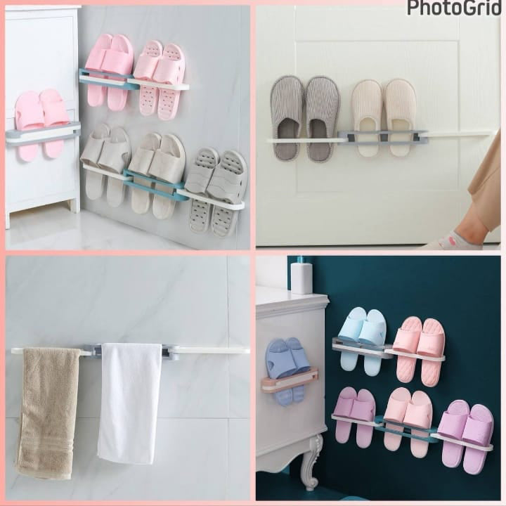 3 In 1 Wall-Mounted Foldable Slipper Rack – Space-Saving Shoe Organizer