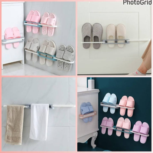 3 In 1 Wall-Mounted Foldable Slipper Rack – Space-Saving Shoe Organizer