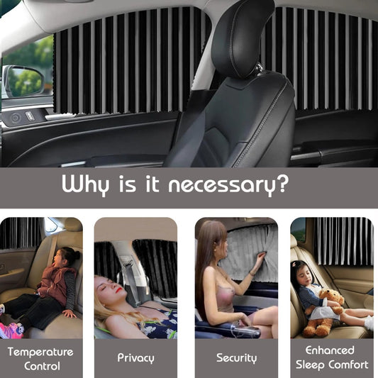 Magnetic Car Curtain Slat Folding Window Sunshade Visor Car Side Window Windshield Sun Protection Slider UV Rays Reflector (Pack of 2, Black)